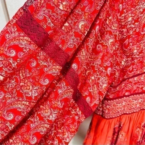 NEW Free People Luna Scarf Print Tunic in Red Bohemian Festival Floral Paisley - Picture 6 of 10